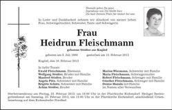 Traueranzeige Heidrun Fleischmann