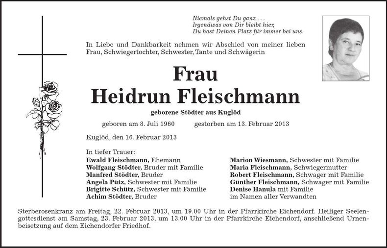 Traueranzeige Heidrun Fleischmann