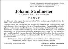 Traueranzeige Hohann Strohmeier