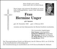 Traueranzeige Hermine Unger
