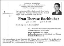 Traueranzeige Therese Bachhuber