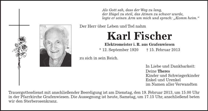 Traueranzeige Karl Fischer