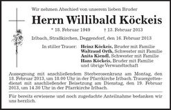 Traueranzeige Willibald Köckeis