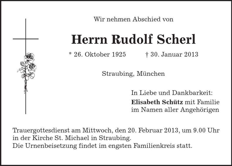 Traueranzeige Rudolf Scherl