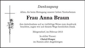 Traueranzeige Anna Braun