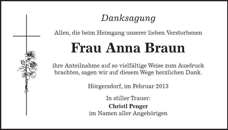 Traueranzeige Anna Braun