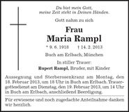 Traueranzeige maria Rampl