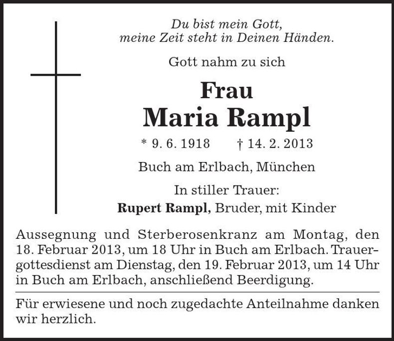 Traueranzeige maria Rampl