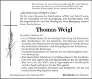 Traueranzeige Thomas Weigl