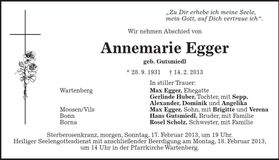 Traueranzeige Annemarie Egger