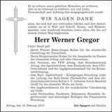 Traueranzeige Werner Gregor