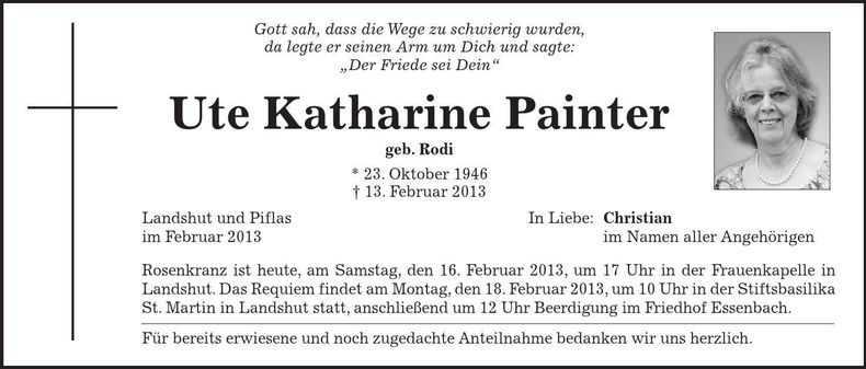 Traueranzeige Ute Katharine Paintner