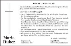 Traueranzeige Maria Huber