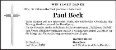 Traueranzeige Paul Beck