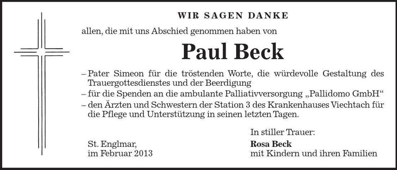 Traueranzeige Paul Beck