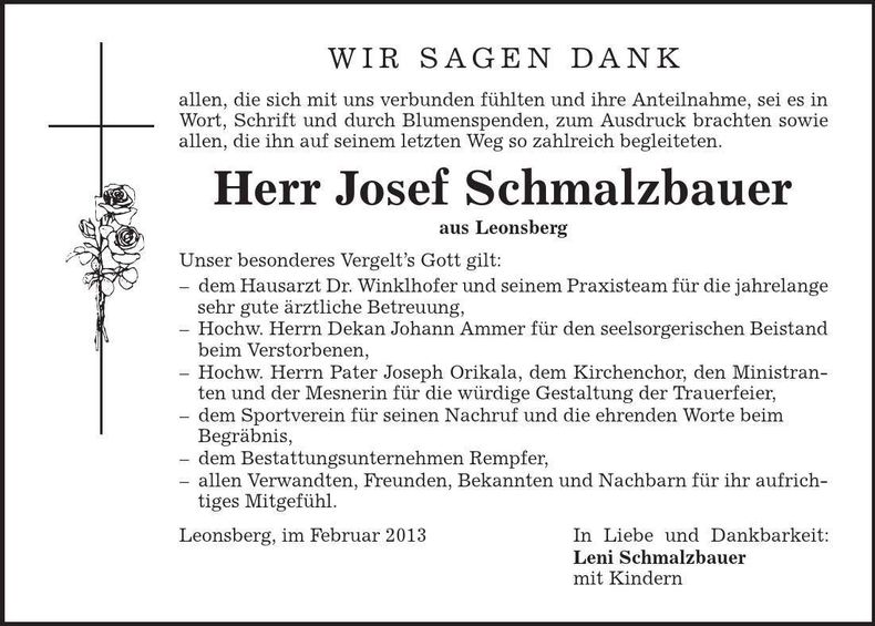 Traueranzeige Josef Schmalzbauer
