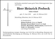 Traueranzeige Heinrich Prebeck