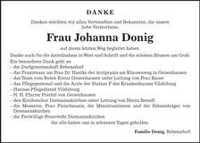 Traueranzeige Johanna Donig