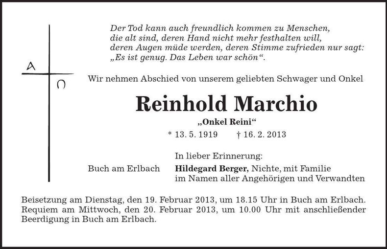 Traueranzeige Reinhold Marchio