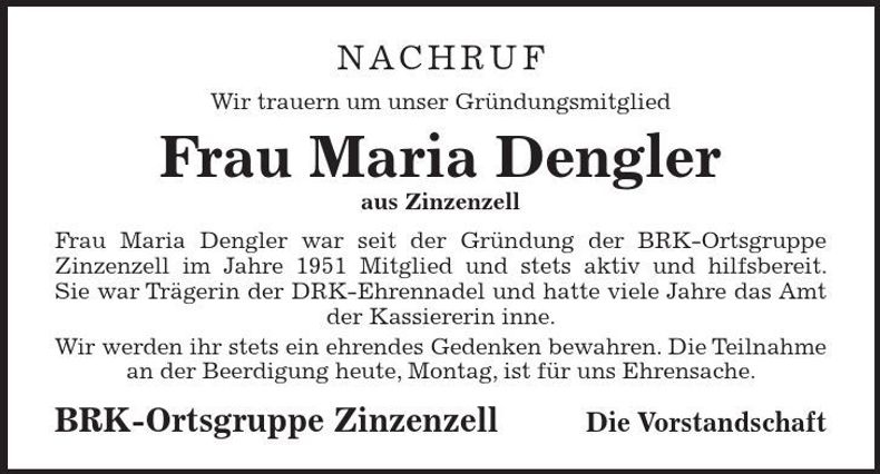 Traueranzeige Maria Dengler