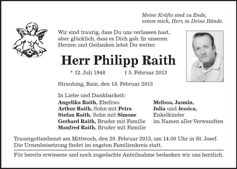 Traueranzeige Philipp Raith