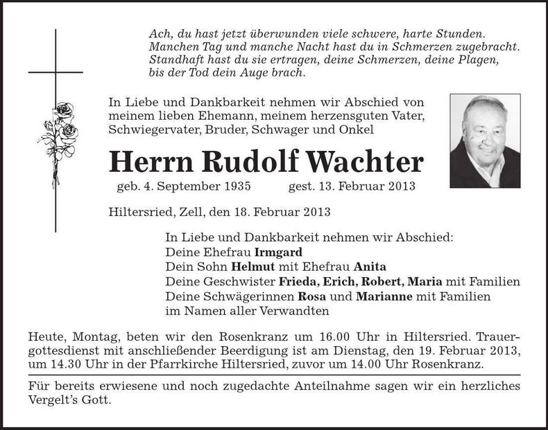 Traueranzeige Rudolf Wachter