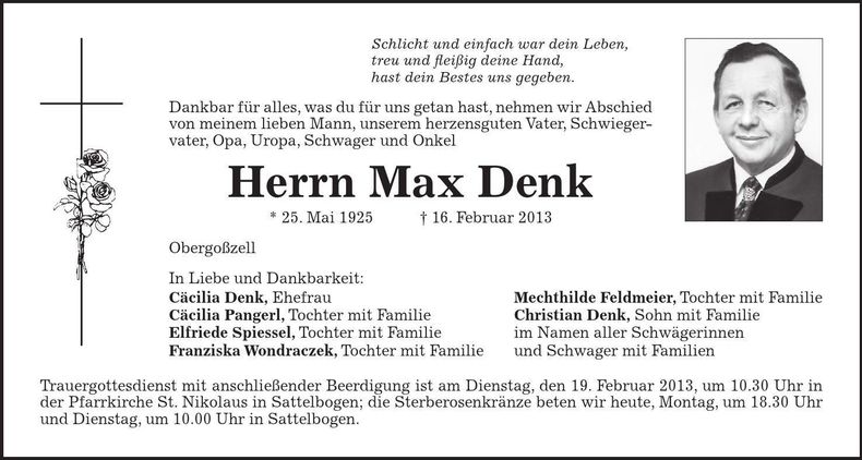 Traueranzeige Max Denk