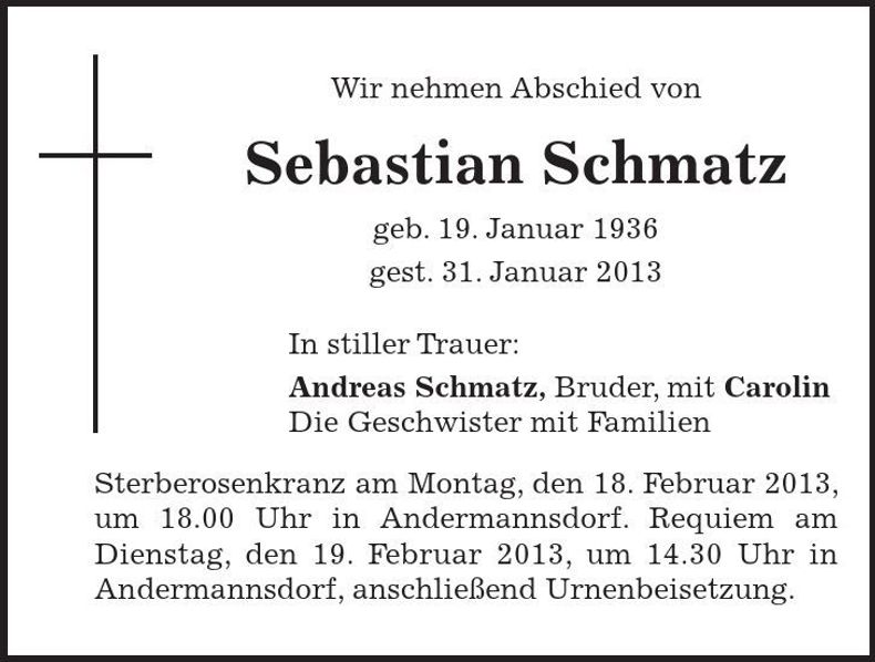 Traueranzeige Sebastian Schmatz
