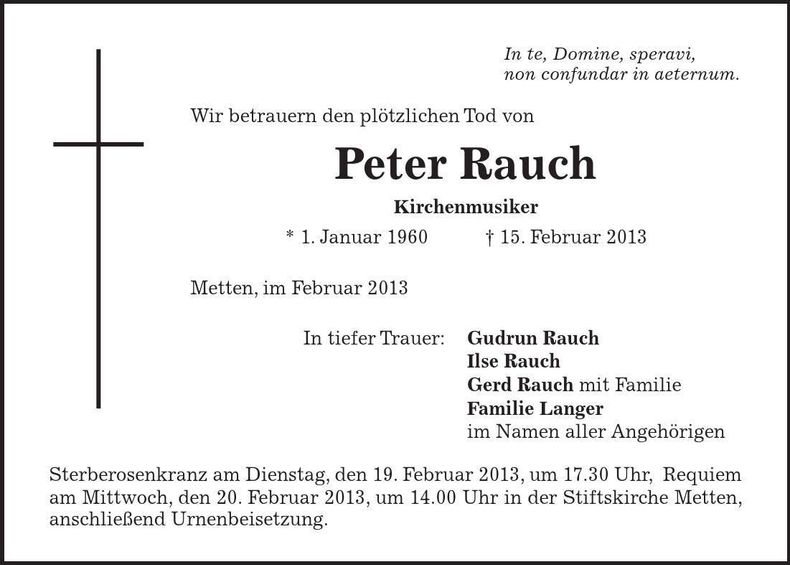 Traueranzeige Peter Rauch