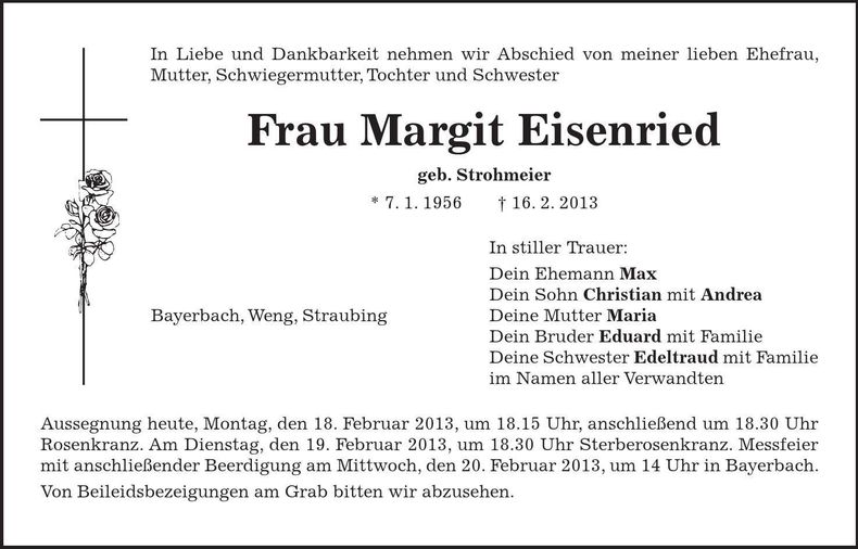 Traueranzeige Margit Eisenried