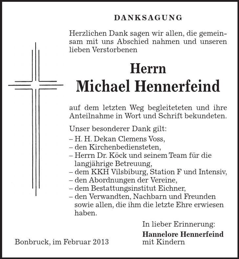 Traueranzeige Michael Hennerfeind