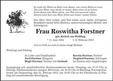 Traueranzeige Roswitha Forstner