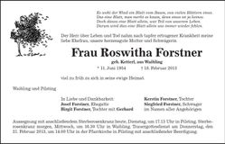 Traueranzeige Roswitha Forstner