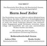 Traueranzeige Josef Zeiler