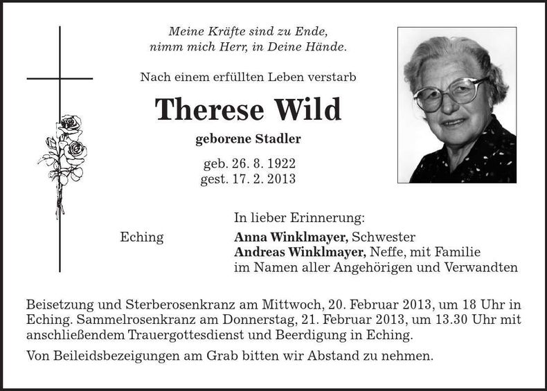 Traueranzeige Therese Wild