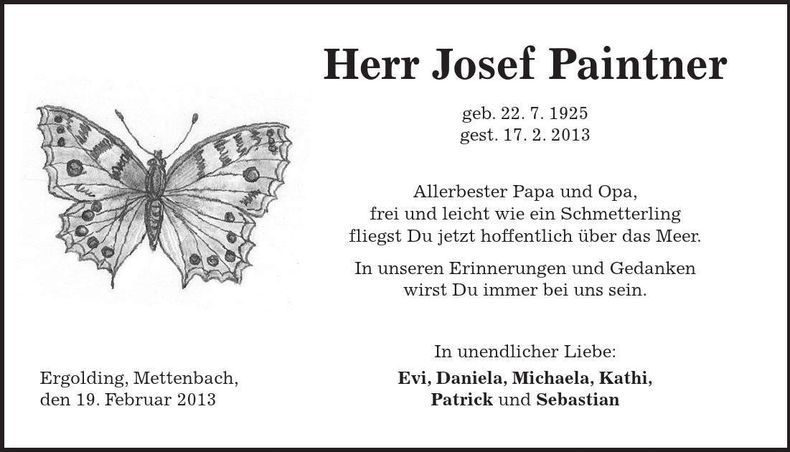 Traueranzeige Josef Paintner
