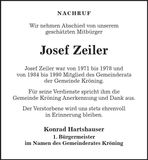 Traueranzeige Josef Zeiler
