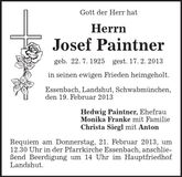 Traueranzeige Josef Paintner