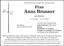Traueranzeige Anna Brunner