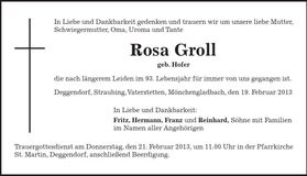 Traueranzeige Rosa Groll