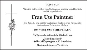 Traueranzeige Ute Paintner