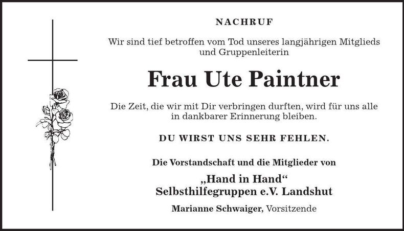 Traueranzeige Ute Paintner