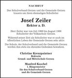 Traueranzeige Josef Zeiler