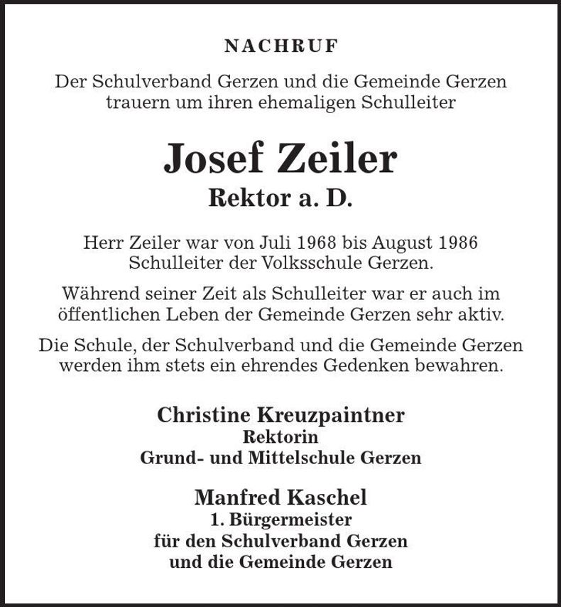 Traueranzeige Josef Zeiler