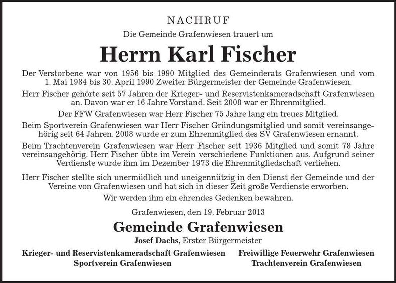 Traueranzeige Karl Fischer