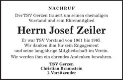 Traueranzeige Josef Zeiler