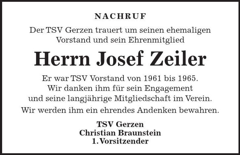 Traueranzeige Josef Zeiler