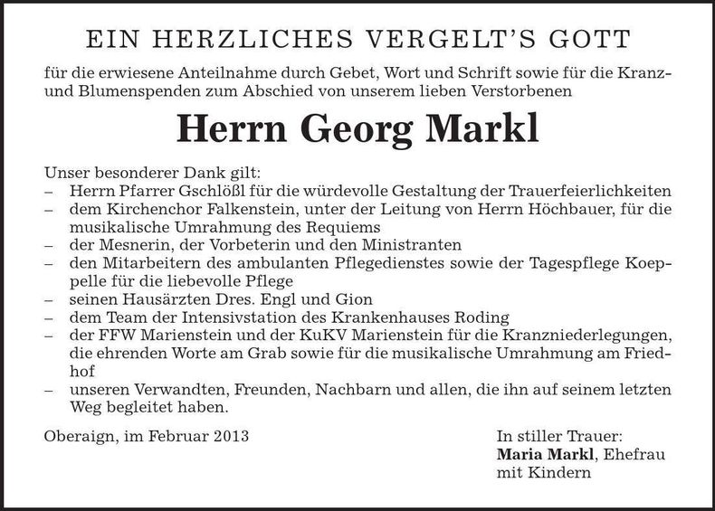 Traueranzeige Georg Markl