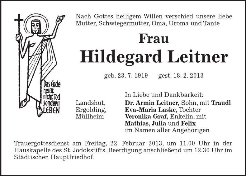 Traueranzeige Hildegard Leitner