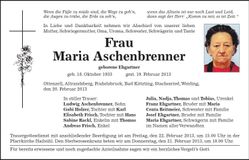 Traueranzeige Maria Aschenbrenner